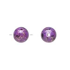 50 Purple Silver Gold & Black Paint Spattered 80s Retro 10mm Round Beads